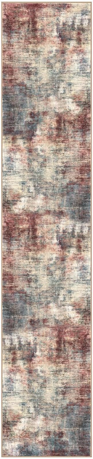 IOHOUZE Abstract Runner Rug 2x10 Ft Washable Runners for Hallways, Non Slip Kitchen Runner Printed Faux Wool Entryway Runner Indoor, Modern Abstract Floor Carpet for Hall Kitchen, Red/Multi