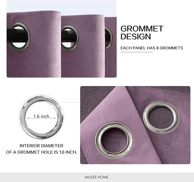 MIULEE Velvet Curtains Lavender Light Purple Elegant Grommet Thermal Insulated Soundproof Room Darkening Curtains/Drapes for Classical Living Room Bedroom Decor 52 x 108 Inch Set of 2