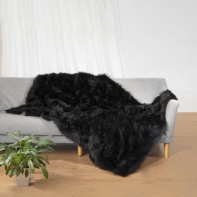 Ciicool Fluffy Area Rug, Black Faux Fur Rugs for Bedroom Living Room, Thick Fuzzy Shag Rug Furry Nursery Rug Plush Indoor Floor Carpets for Kids Girls Boys Teen Dorm, 4x6 ft