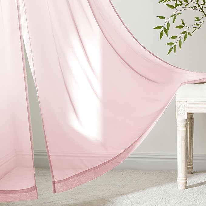 MIULEE Blush Pink Sheer Curtains 108 Inches Long, 4 Panels Set, Light Filtering Rod Pocket Voile Drapes for Living Room and Bedroom, Airy Soft Fabric Window Treatments, 42 x 108 Inches
