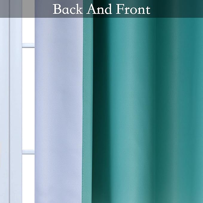 SimpleHome Ombre Room Darkening Curtains for Living Room, Light Blocking Gradient Teal to Grey White Thick Thermal Insulated Grommet Window Curtains/Drapes for Bedroom, 2 Panels, 42x84 inches Length