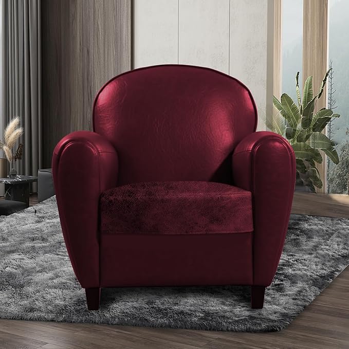 Leather Look Couch Cushion Covers Sofa Seat Slipcovers Sets Couches Furniture Protector for Sectional Armchair Loveseat Pets Kids Stretch Spandex Fabric (1 Cushion Armchair, Burgundy)
