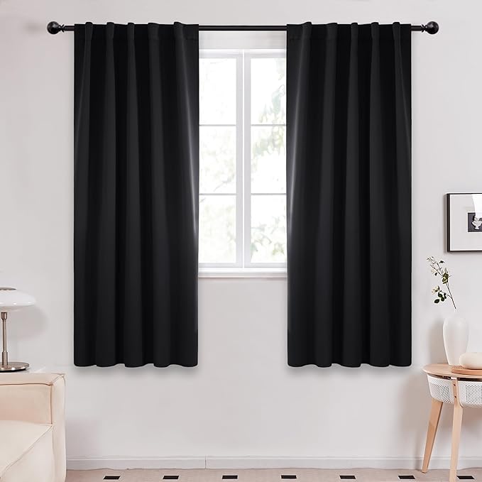 Deconovo Blackout Curtains, Thermal Insulated, W42 x L72 2 Panels, Back Tab, Machine Washable, Room-Darkening Drapes for Bedroom/Living Room Black