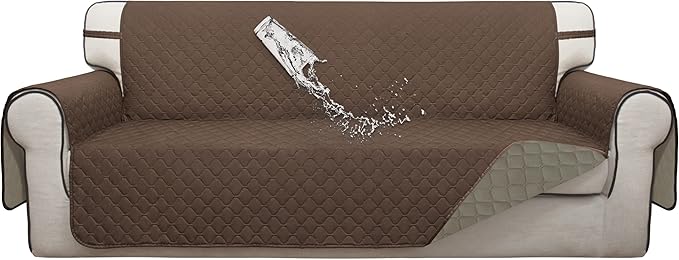ISSUNTEX Double Protection 100% Waterproof Sofa Covers for Living Room, Reversible Couch Covers for 3 Cushion Couch Sofa, Furniture Protector Sofa Cover for Pets (X Large, Brown/Beige)