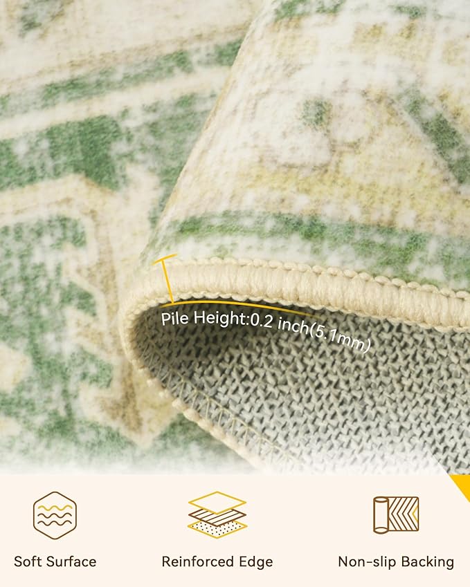 Area Rugs 2'x4' Kitchen Rugs Entry Rug Small Rugs for Entryway Kitchen Bathroom Door Mat Indoor Entrance,Washable Non Slip, Sage Green Yellow
