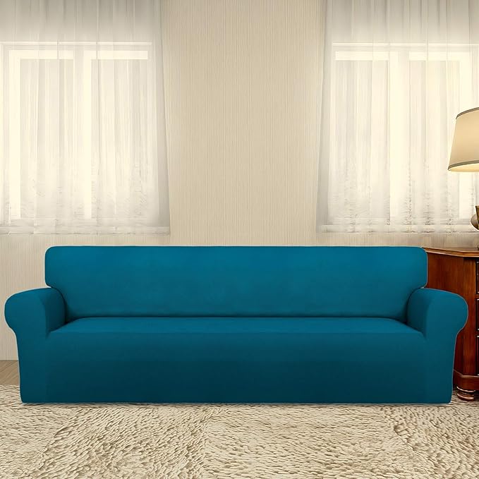 PureFit Super Stretch 4 Seater Sofa Slipcover – Spandex Non Slip Soft Couch Sofa Cover, Washable Furniture Protector with Non Skid Foam and Elastic Bottom for Kids, Pets （XX Large, Peacock Blue）