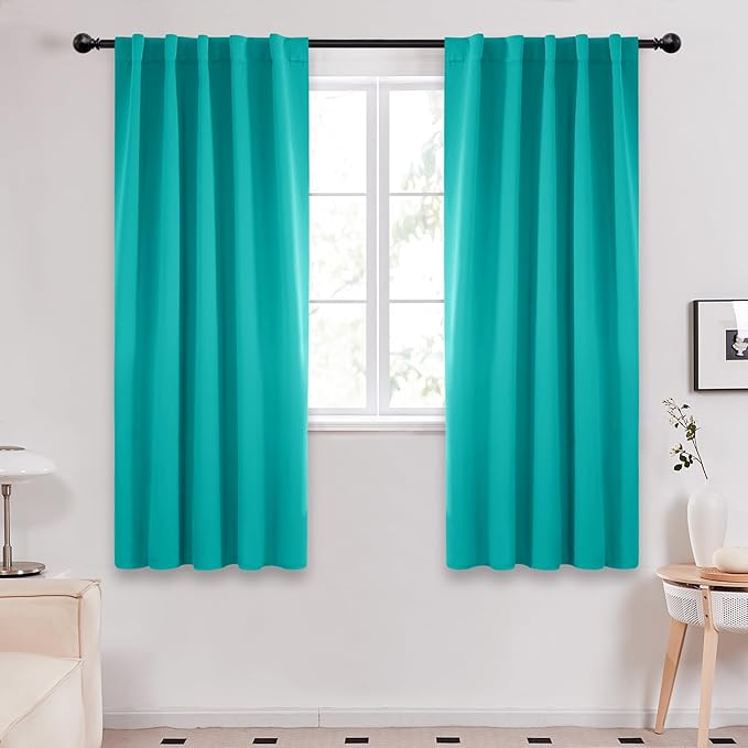 Deconovo Blackout Curtains, Thermal Insulated, W42 x L72 2 Panels, Back Tab, Machine Washable, Room-Darkening Drapes for Bedroom/Living Room Turquoise