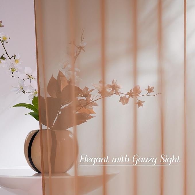 NICETOWN Terracotta Sheer Curtains, Grommet Voile Sheer Window Treatments Airy & Elegant with Light Filtering for Kids Room/Living Room, Set of 2, W54 x L84