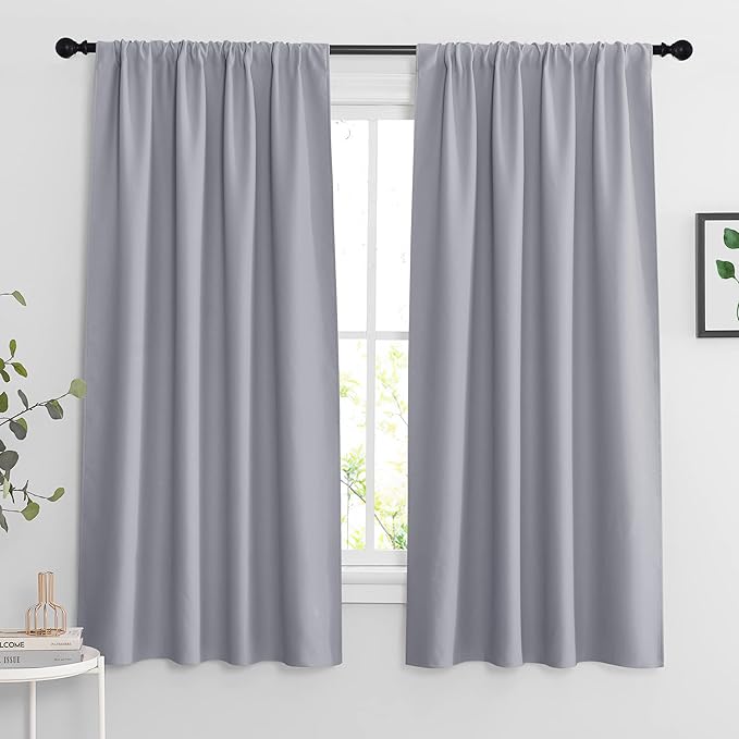 RYB HOME Extra Wide Blackout Curtains for Bedroom Living Room 63 inches Long, Thermal Insulated Privacy Drapes for Nursery Home Theater Dining Room, Width 62 by Length 63, Silver Grey, 2 Panels