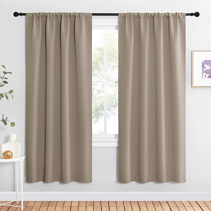 NICETOWN Blackout Curtains for Living Curtains, Taupe, 2 Panels, 42 by 72, Room Darkening Window Curtain Panels, Easy-Care Solid Thermal Insulated Draperies/Drapes for Daughter Room