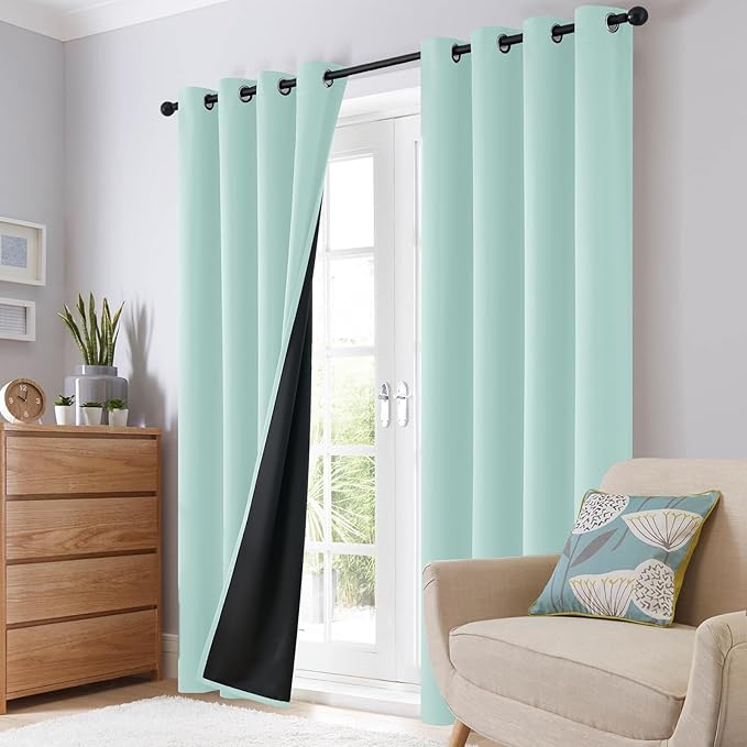 SimpleHome 100% Blackout Curtains for Bedroom,Thermal Insulated Aqua Grommet Window Drapes Room Darkening Curtains for Living Room with Black Back,52 x 84 Inch,2 Panels
