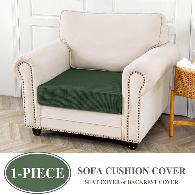 Couch Cushion Cover Seat Cushion Cover Stretch Armchair Cover Separate Sectional Sofa Slipcovers Furniture Protector(1 Piece for Seat or Sofa Backrest, Green)
