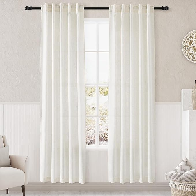 Nanspring Cream 80 inch Linen Curtains for Doorway Semi Sheer Light Filtering Curtains Panels Back Tab and Rod Pocket Modern Neutral for Bedroom Living Room 34 x 80 Inch, 2 Panels