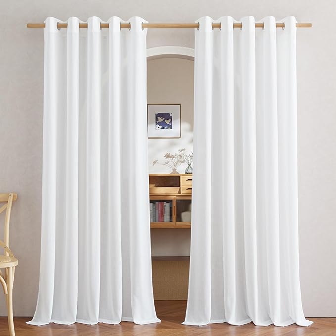 NICETOWN Linen 78 inch Curtains for Kitchen Window, Grommet Thick Flax Linen White Small Window Treatments Privacy Assured with Light Filtering for Cafe/Kids Room, W68 x L78, 2 Panels