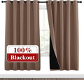 NICETOWN Living Room Completely Shaded Draperies, Privacy Protection & Noise Reducing Ring Top Drapes, Black Lined Insulated Window Treatment Curtain Panels(Cappuccino, 2 Pieces, W70 x L72)