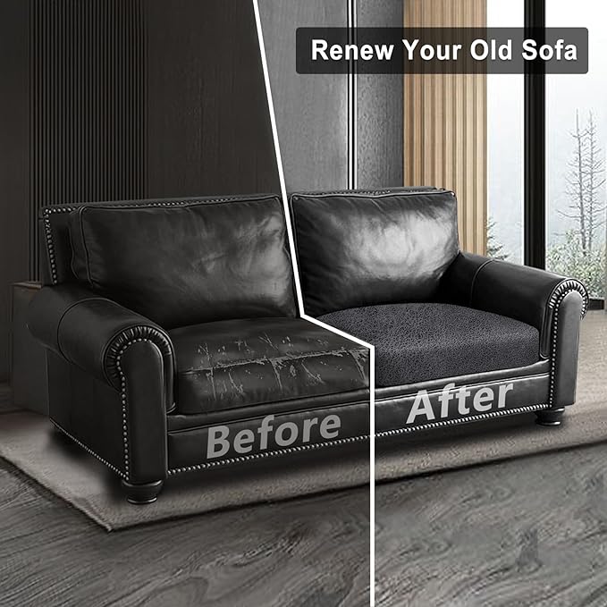 Leather Look Couch Cushion Covers Sofa Seat Slipcovers Sets Couches Furniture Protector for Sectional Armchair Loveseat Pets Kids Stretch Spandex Fabric (2 Cushion Loveseat, Dark Grey)