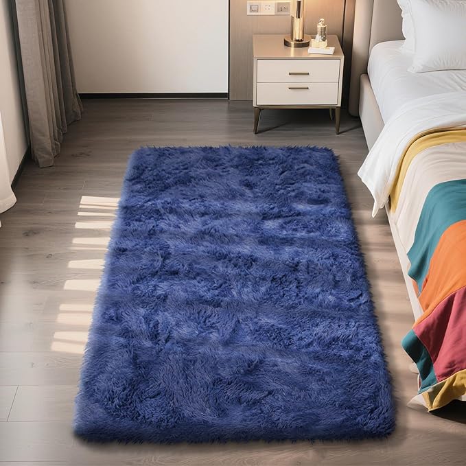 Shag Area Rug for Bedroom 3x5,Blue Fluffy Area Rugs for Living Room,Soft Fuzzy Rug Non-Shedding Indoor Plush Carpet for Kids Bedroom Nursery Dorm Home Decor