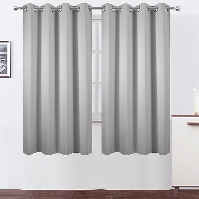 LEMOMO Light Grey Blackout Curtains 66 x 63 Inch Length/Set of 2 Curtain Panels/Thermal Insulated Room Darkening Blackout Curtains for Bedroom