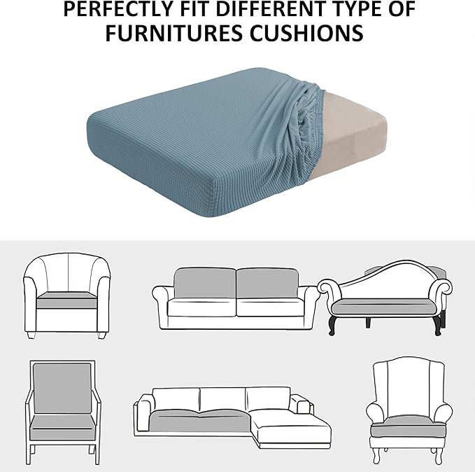 Water Repellent Sofa Seat Slipcovers Stretch Cushion Covers, Seaters Replacement for Furniture Protector, Soft Flexibility with Elastic Bottom (Medium, Dusty Blue)
