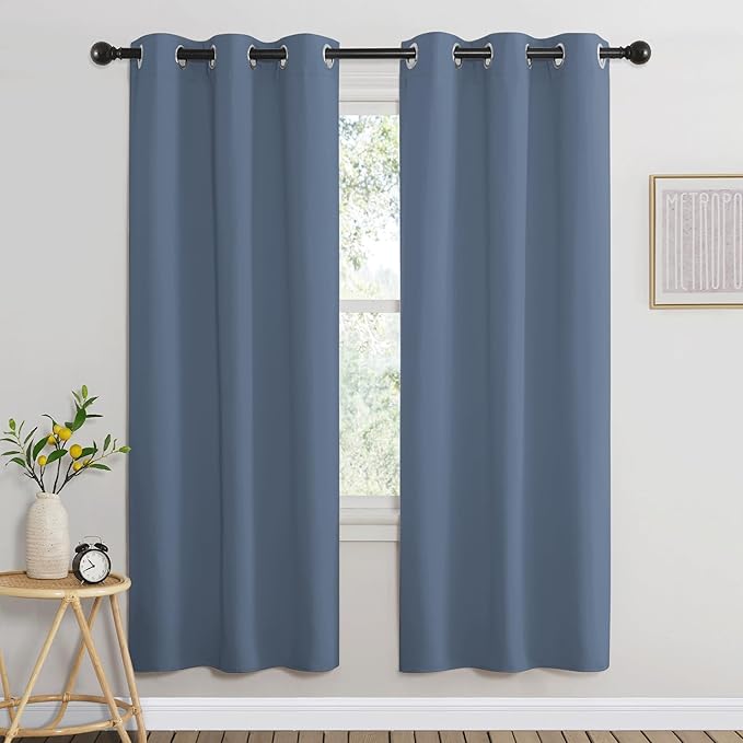 NICETOWN Stone Blue Blackout Curtains for Living Room, Window Treatment Thermal Insulated Room Darkening Grommet Drapes Sound Dampening for Bedroom, 2 Panels, W37 x L72