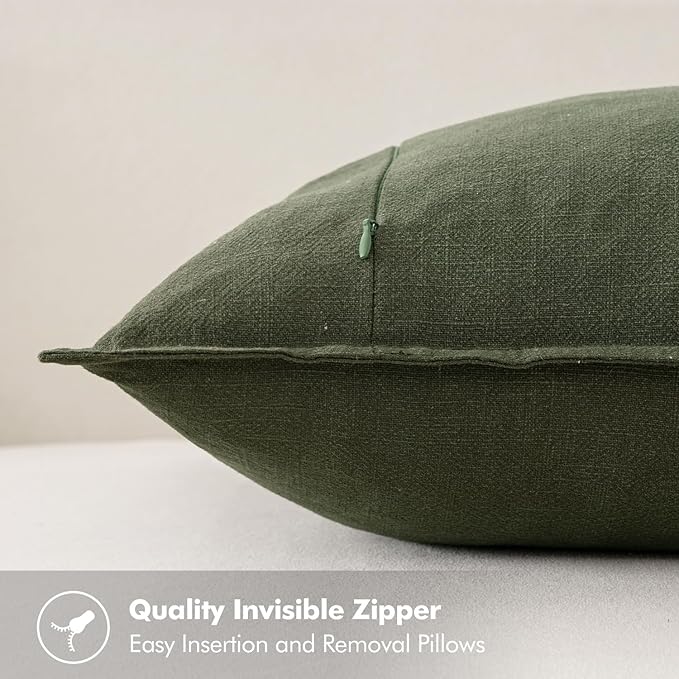 MIULEE Decorative Linen Euro Sham Pillow Covers 22x22 Inch Dark Olive Green Boho Farmhouse Neutral Spring Couch Throw Pillows for Bed Pack of 2 Accent Modern Pillowcase Sofa Livingroom Home Decor
