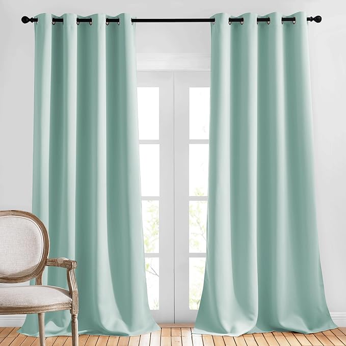 NICETOWN Room Darkening Curtains for Bedroom, Window Treatment Thermal Insulated Solid Grommet Window Treatments Sound Reducing for Living Room, Aqua Blue, Set of 2, W52 x L90