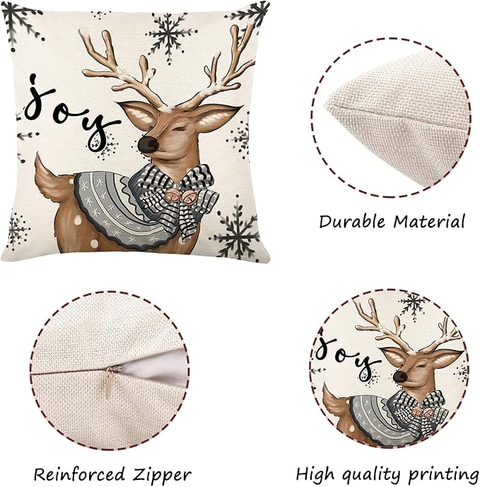 ONFAON Christmas Decorations - Christmas Pillow Covers 18x18 Set of 4, Holiday Christmas Decor Home Sofa Couch Cushion Indoor Decorations