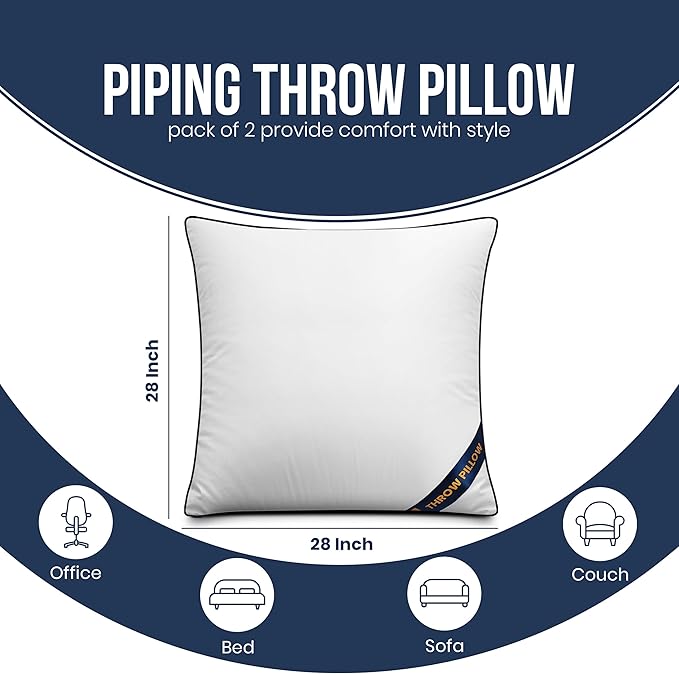 Utopia Bedding Throw Pillow Inserts (Pack of 2, White), 28 x 28 Inches Decorative Indoor Pillows for Sofa, Bed, Couch, Cushion Sham Stuffer
