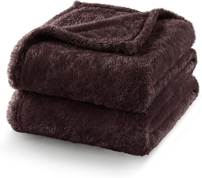 Exclusivo Mezcla Plush Fuzzy Fleece Bed Blanket King Size, Super Soft, Fluffy and Warm Blankets for Couch, Bed, All Season (Coffee, 90x104 Inches)
