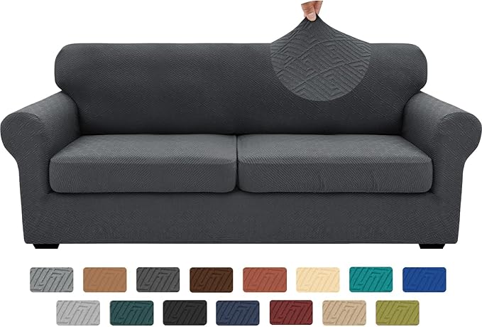XINEAGE 2026 New 3 Pieces Couch Covers for 2 Extra Large Cushion Sofa Super Stretch Sofa Cover for 2 Large Seat Universal Loveseat Slip Cover for Living Room (Dark Gray), 71"-91"(2 Cushions)