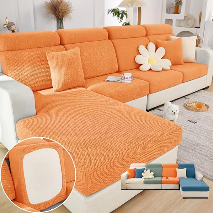 Soothing Home Sofa Covers, Sofa Hero Covers, Wear-Resistant Universal Couch Covers Washable Stretch Sectional Couch Cushion Covers (Orange,Extra Large Seat Cover)