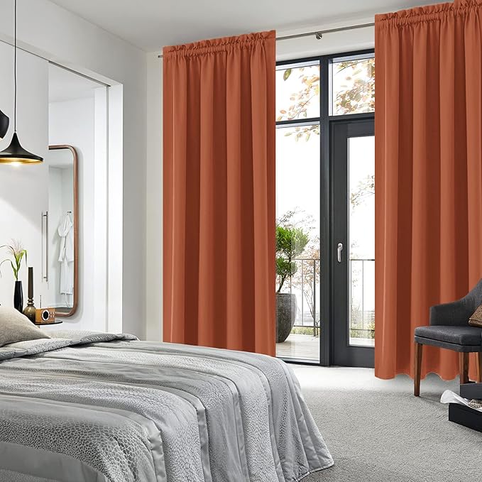 DWCN Blackout Curtains Thermal Insulated, Energy Saving & Noise Reducing Bedroom and Living Room Curtains, Burnt Ochre, W 52x L 84 Inch, Set of 2 Rod Pocket Curtain Panels