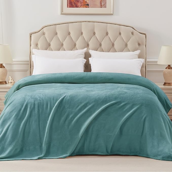Exclusivo Mezcla Fleece Blanket Twin Size for Bed, Super Soft and Warm, All Season, Cozy, Plush, Lightweight, 90x66 Inches, Celadon
