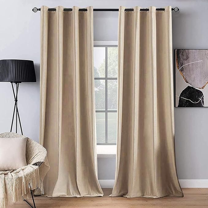 MIULEE 2 Panels Blackout Velvet Curtains Solid Soft Grommet Camel Beige Curtain Thermal Insulated Soundproof Room Darkening Black Out Curtains/Drapes/Panels for Living Room Bedroom 52 x 108 Inch