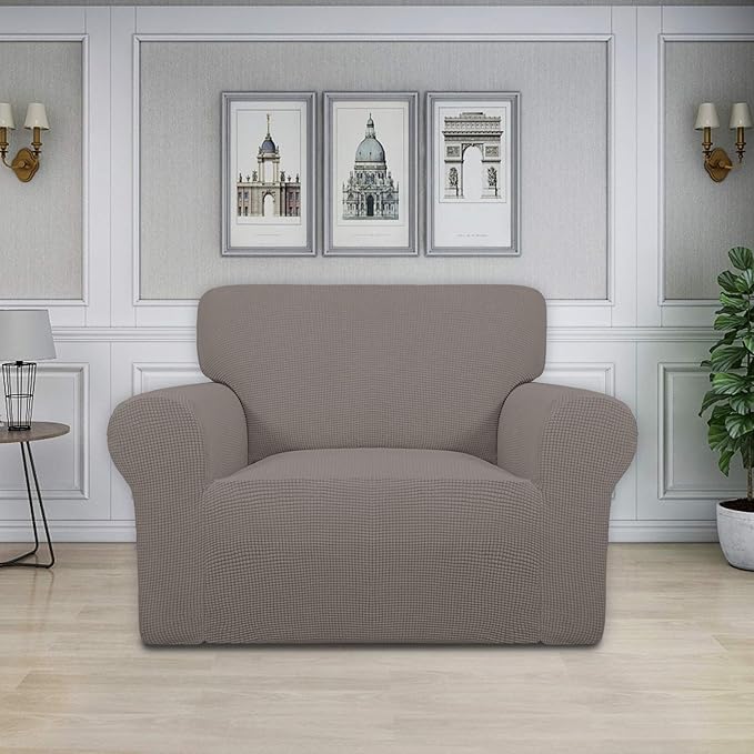 Easy-Going Stretch Oversized Chair Sofa Slipcover 1-Piece Couch Sofa Cover Furniture Protector Soft with Elastic Bottom for Kids Spandex Jacquard Fabric Small Checks Taupe