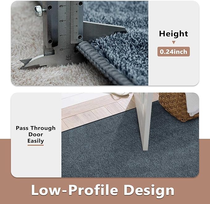 FinRèc 4x6 Washable Area Rugs for Bedroom Living Room, Low Pile Thin Rug Solid Color, Non-Slip Carpet Indoor for Home Decor (Navy Blue)