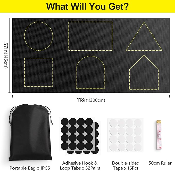 FADOTY Blackout Curtains for Bedroom, Portable 100% Black Out Window Cover Film, Cuttable Blackout Shades Fabric Sheet, No Drill Window Blinds, Sun Heat Light Blocker for Travel Media Dorm, 57'' W