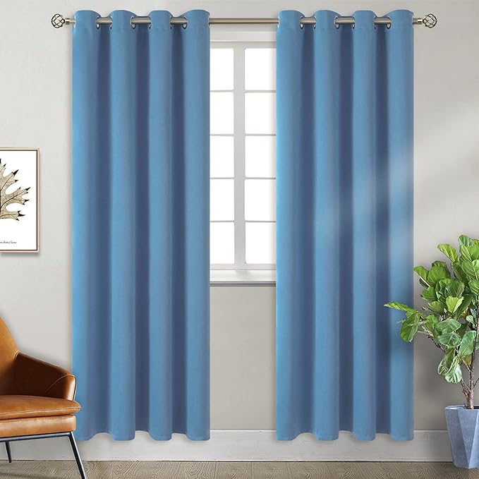 BGment Blackout Curtains for Bedroom - Grommet Thermal Insulated Room Darkening Curtains for Living Room, Set of 2 Panels, Each 55 x 96 Inch, Faded Denim