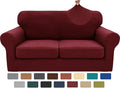 XINEAGE 2026 New 3 Pieces Couch Covers for 2 Cushion Sofa Super Stretch Loveseat Slipcover Pet Dog Universal Slip Cover Anti Slip Love Seat Furniture Protector (Wine Red, 55"-69")