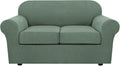 H.VERSAILTEX 3 Piece Stretch Sofa Covers for 2 Cushion Loveseat Couch Covers for Living Room Sofa Slipcovers (Base Cover Plus 2 Seat Cushion Covers) Thicker Jacquard Fabric(Medium, Loden Frost)