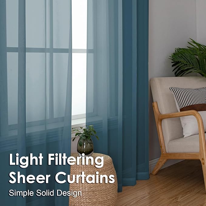 OVZME Dusty Blue Sheer Curtains 45 Inches Long 2 Panels, Light Filtering Sheer Curtains for Bedroom, Elegant Airy Draperies for Living Room Nursery Room, Dual Rod Pocket, Each 42Wx 45L