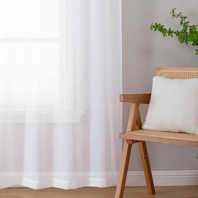 Chyhomenyc White Sheer Curtains 45 Inch Long 2 Panels, Short Voile Drapes for Dinning Small Windows Bathroom Living Room Bedroom, Rod Pocket, 42Wx45L Inches