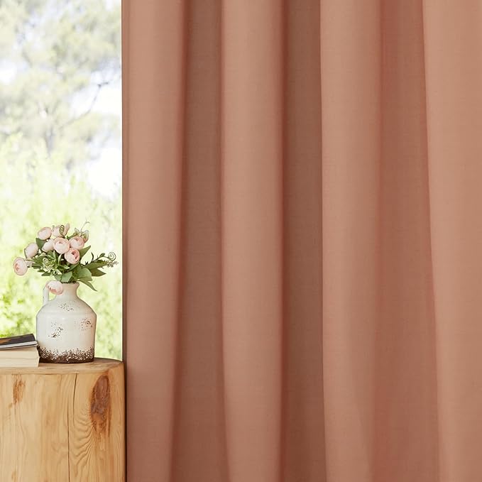 NICETOWN Terracotta Short Linen Curtains for Kitchen, Thick Flax Small Window Treatments Semi Sheer Privacy Assured with Light Through for Cafe/Bathroom, W42 x L48, 2 Panels