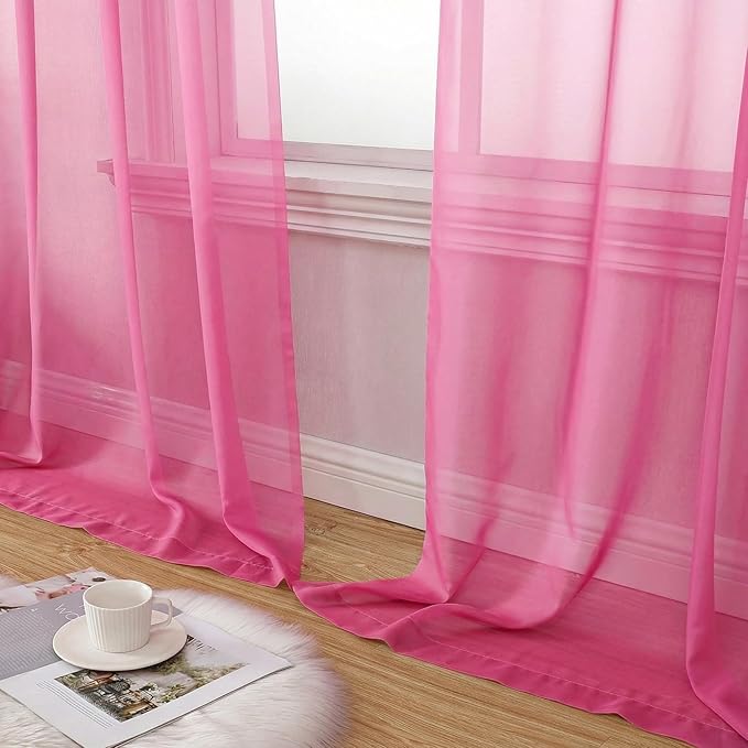 Aiyufeng Hot Pink Sheer Curtains 63 Inch Length 2 Panels Set for Living Room, Light Filtering Hot Pink Window Sheers Drapes for Bedroom, Each 42" W x 63" L