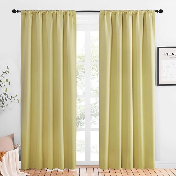 NICETOWN Window Curtains Blackout Drapes, Paler Yellow, 1 Pair, 52 by 84-Inch, Thermal Insulated Solid Rod Pocket Blackout Curtains/Draperies for Living Room