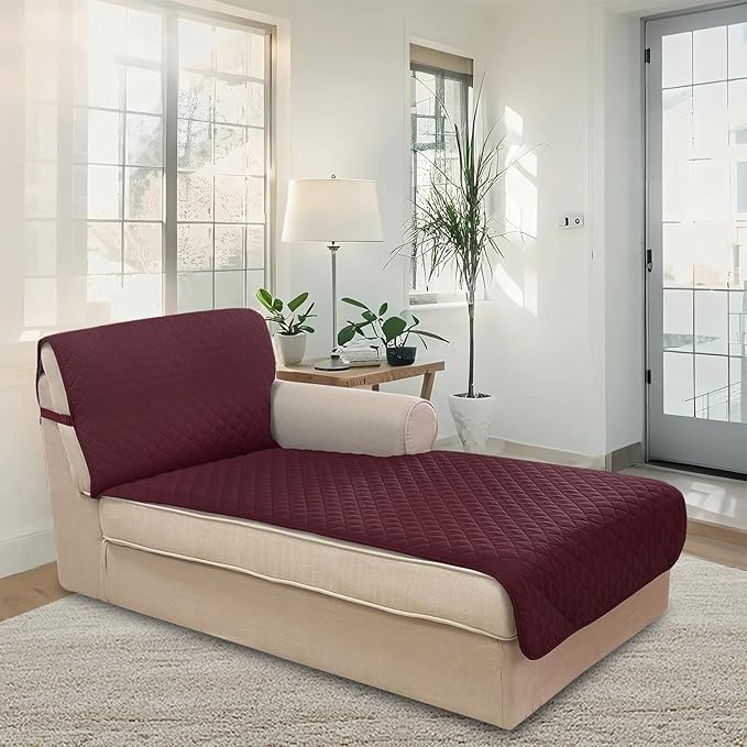 U-NICE HOME Sectional Couch Cover for Dogs Pets Chaise Lounge Reversible Sofa Cover Furniture Protector with Elastic Adjustable Strap, Burgundy/Tan