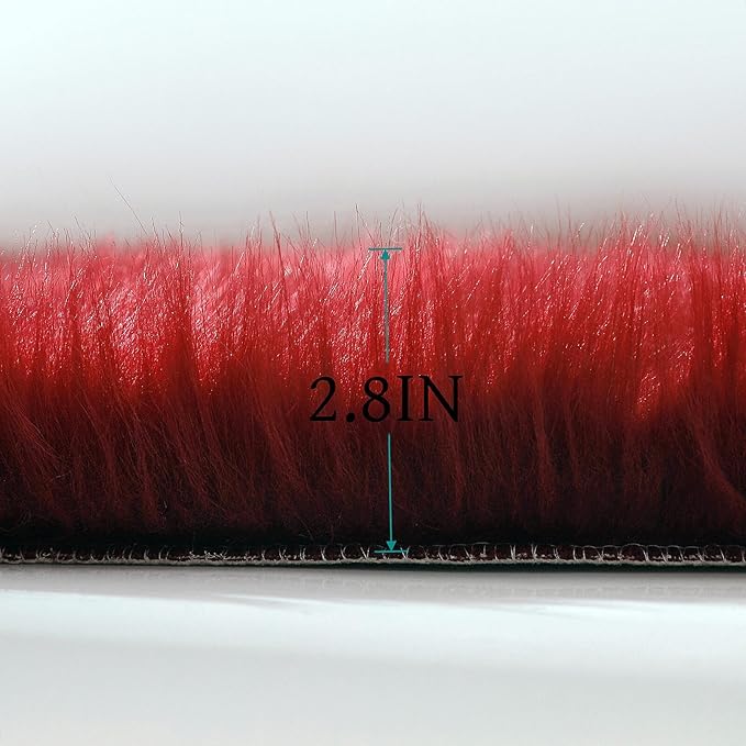 linmopm Faux Fur Rug Sheepskin Shag Fluffy Fuzzy Red 4x6 ft Rugs for Bedroom Bedside Bed Floor Living Room Plush High-Density Cushion Carpet Super Sofa Cover