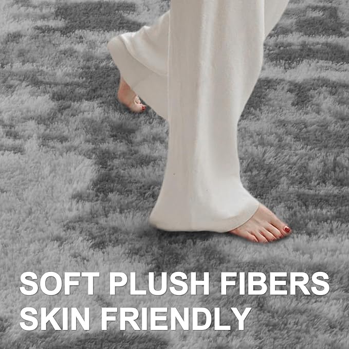 Shag Rugs for Bedroom Living Room, Tie-Dyed Ultra Soft Fluffy Furry Area Rugs for Indoor Floor, Aesthetic Carpet for Kids Home Decor,4x6 Ft Grey