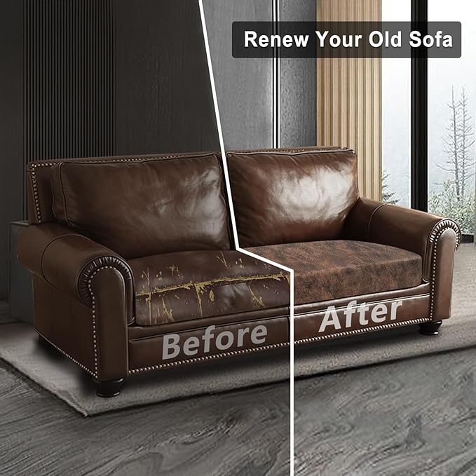 Leather Look Couch Cushion Covers Sofa Seat Slipcovers Sets Couches Furniture Protector for Sectional Armchair Loveseat Pets Kids Stretch Spandex Fabric (1 Cushion Loveseat, Dark Brown)