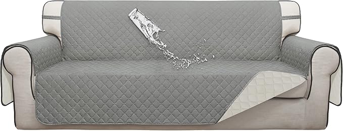 ISSUNTEX Double Protection 100% Waterproof Sofa Covers for Living Room, Couch Covers for 3 Cushion Couch Sofa, Reversible Furniture Protector Sofa Cover for Dogs, Pets, Kids (Sofa, Light Gray/Ivory)